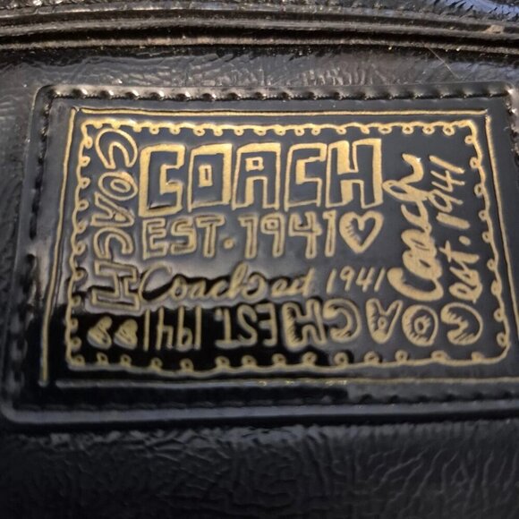 Coach Peyton Black Leather Hobo Bag F20108 Gold Hardware Zip Heart Charm - Picture 2 of 8